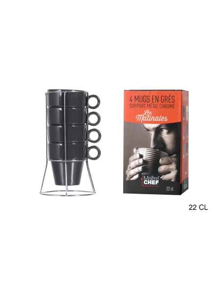 4 mug empilable gris ant 22cl rack  gres